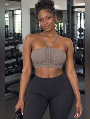 J80FIT NWT Beige Bralette Crop Top Ruched Back Adjustable Straps Size L